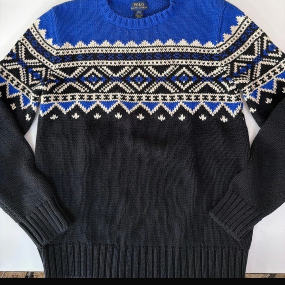 Polo Ralph Lauren Sweater Kids L (14-16) Fair Isle Cotton Knit Pullover